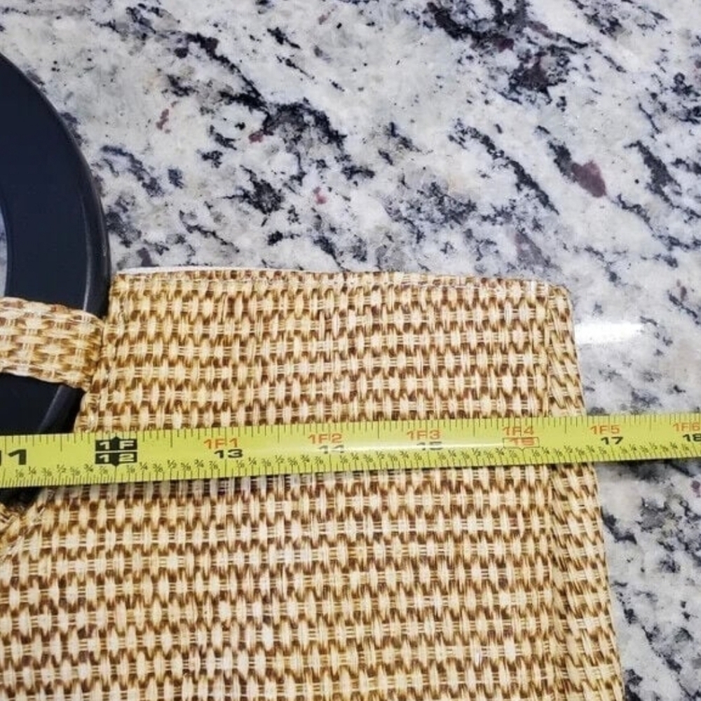 Braciano Woven Straw Beach Bag Double Wood Handles Fabric Lined Snap Closure - Picture 9 of 12